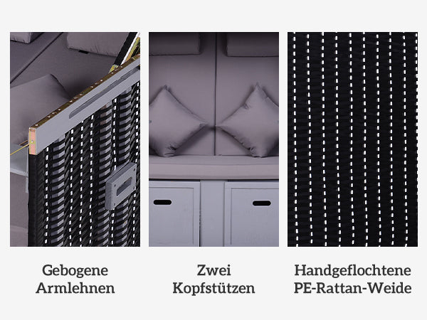 Strandkorb für 2 Personen mit neigbarer Rücklehne 118 x 79 x 150cm