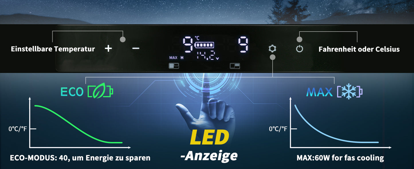 Kühlbox Auto 40L mit LED-Beleuchtung 12/24V DC und 110-240V AC