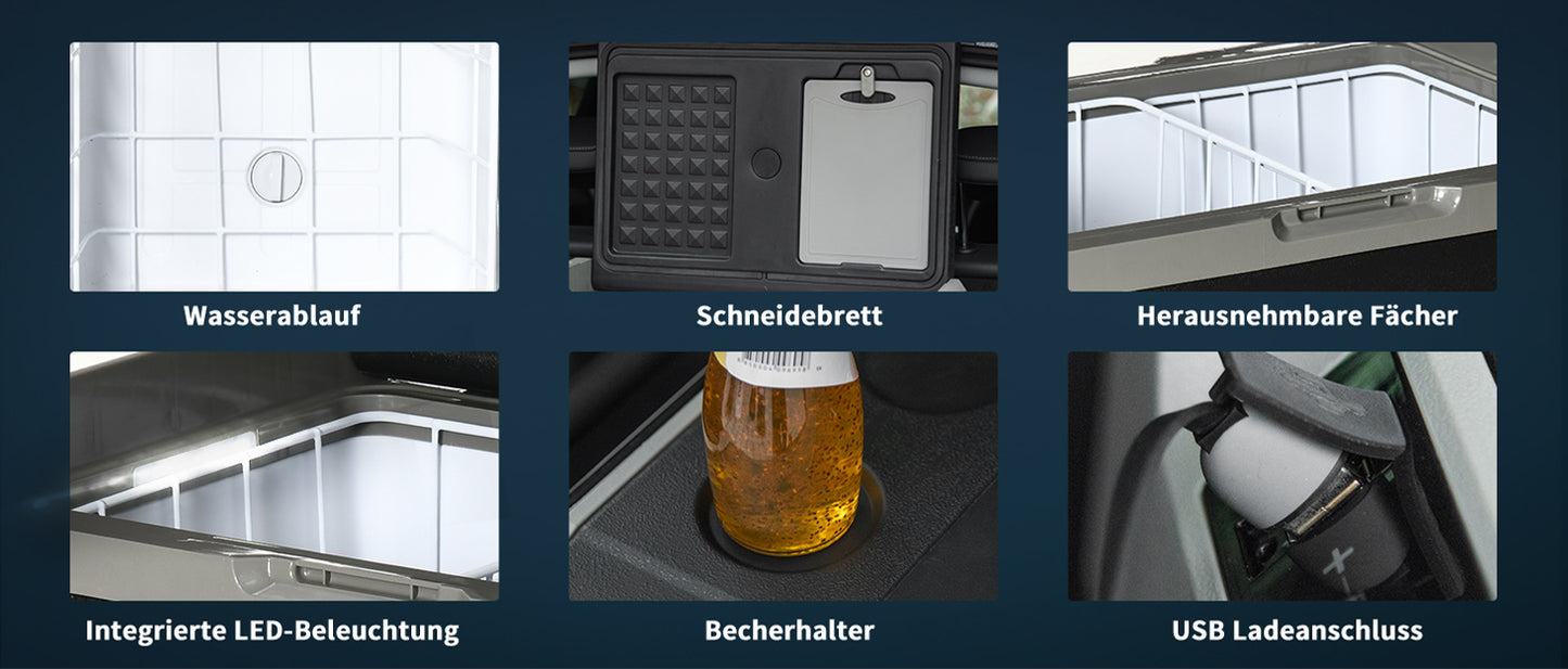 Kühlbox Auto 40L mit LED-Beleuchtung 12/24V DC und 110-240V AC