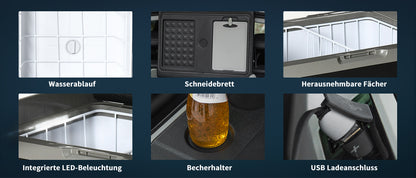 Kühlbox Auto 40L mit LED-Beleuchtung 12/24V DC und 110-240V AC