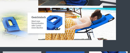 Sonnenliege mit Lesefenster Gesichtsöffnung Blau