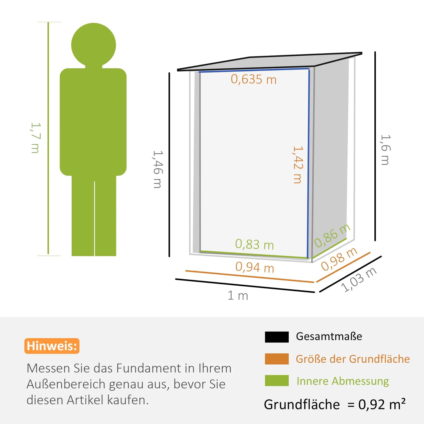 Gerätehaus aus Stahl, 0,92 m² 100 x 103 x 160cm