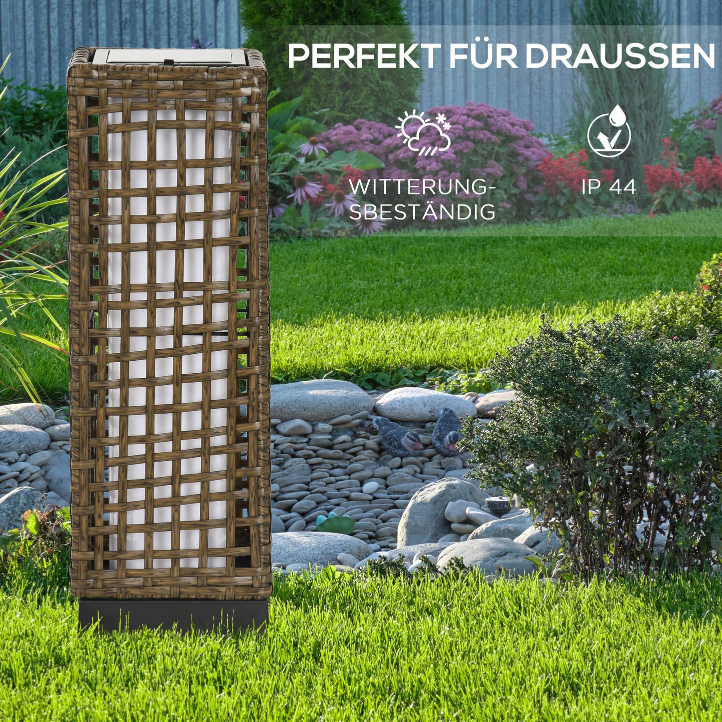 Solarlampe LED Außenleuchte mit Lichtsensor 15,5x15,5x46cm