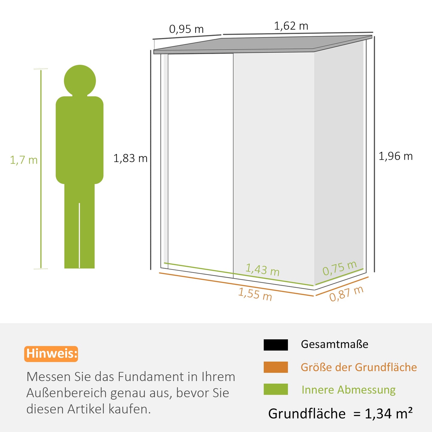 Gerätehaus mit Pultdach 161,5 x 94,5 x 196cm