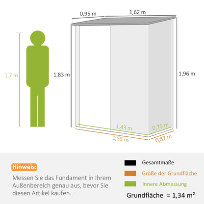 Gerätehaus mit Pultdach 161,5 x 94,5 x 196cm