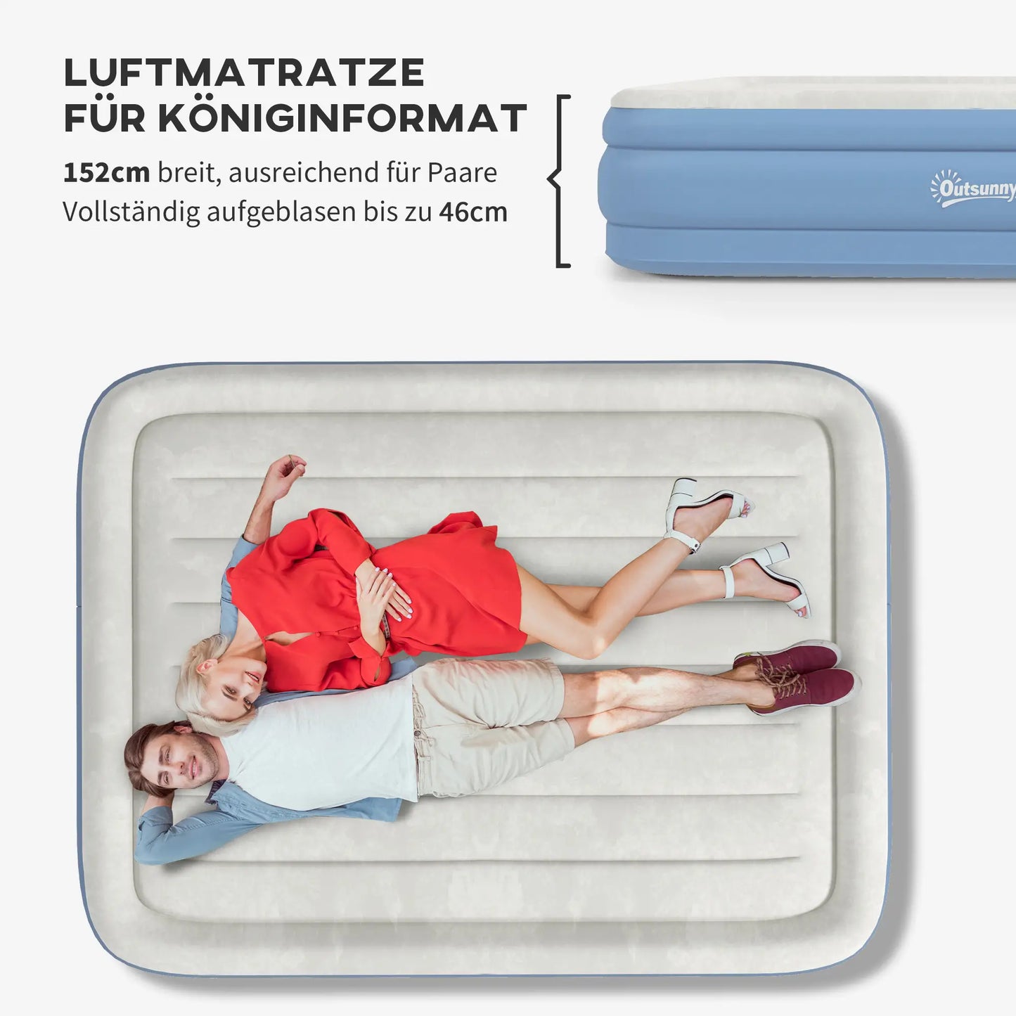 Doppel-Luftmatratze Campingbett 2 Personen  Kopfkissen & Elektropumpe 203x152x46cm