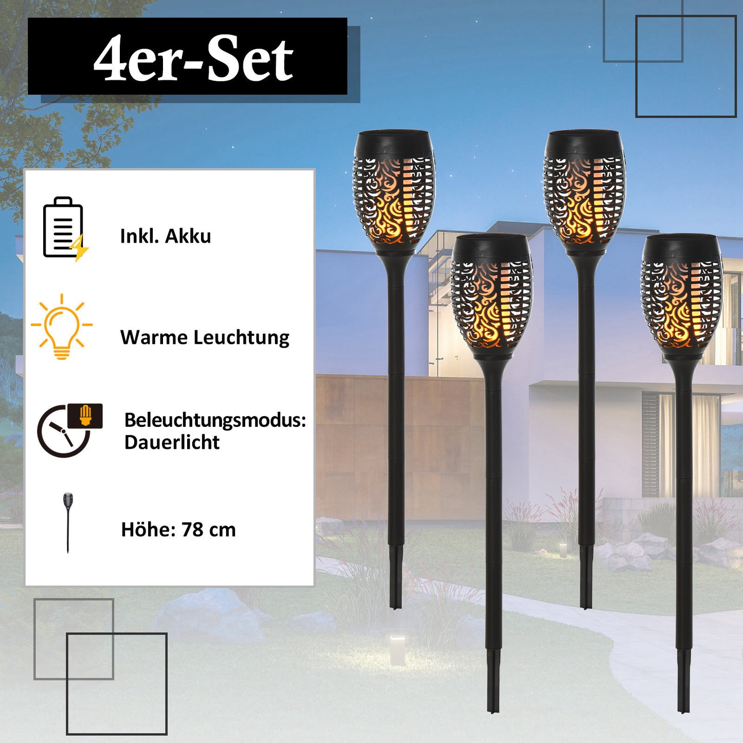 Solarleuchte 4er-Set Gartenlicht IP44 Ø12 x H72cm
