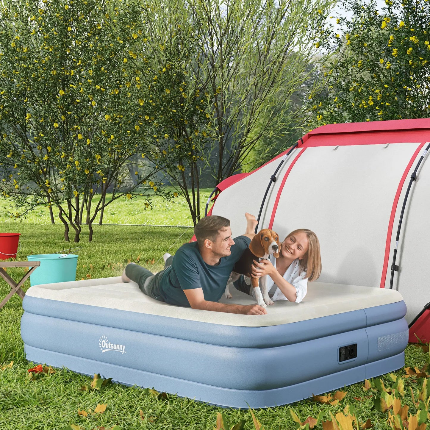 Doppel-Luftmatratze Campingbett 2 Personen  Kopfkissen & Elektropumpe 203x152x46cm