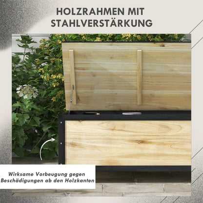 Gartenbox Holz 121L mit Rollen, Wetterbeständig