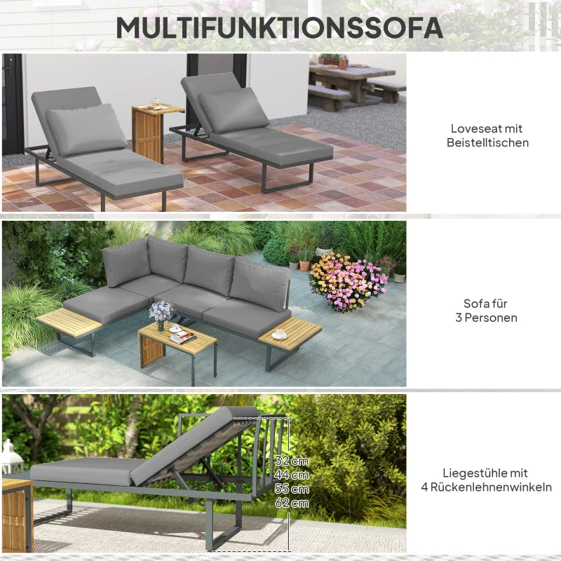 Gartenlounge-Set, auf 6 Sitze verstellbar