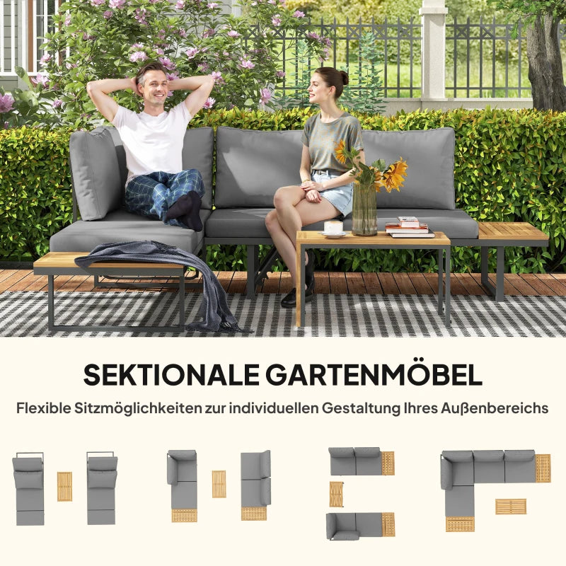 Gartenlounge-Set, auf 6 Sitze verstellbar
