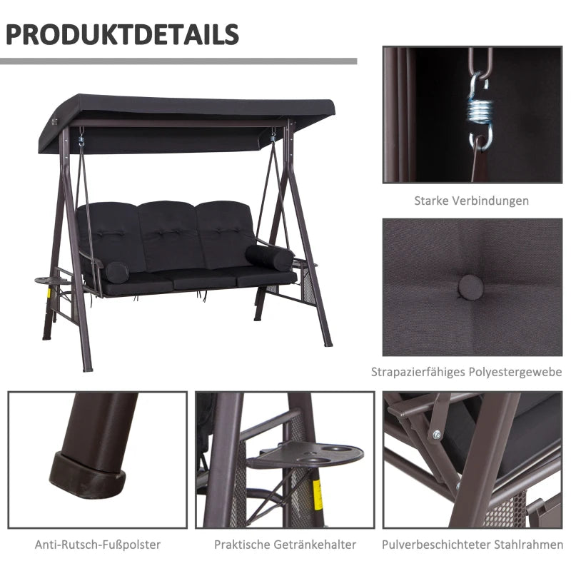 Hollywoodschaukel 3 Personen,  116 x 206 x 183cm