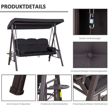 Hollywoodschaukel 3 Personen,  116 x 206 x 183cm
