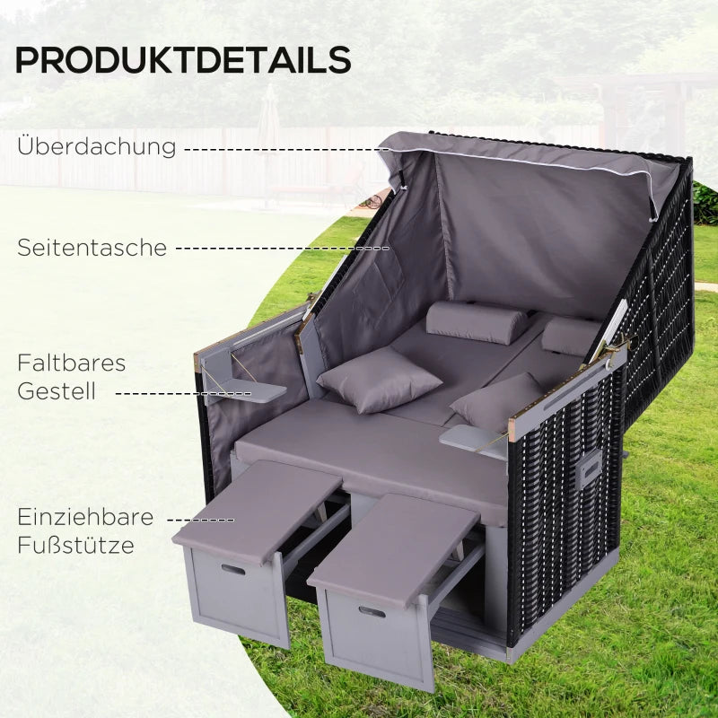 Strandkorb für 2 Personen mit neigbarer Rücklehne 118 x 79 x 150cm