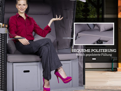 Strandkorb für 2 Personen mit neigbarer Rücklehne 118 x 79 x 150cm