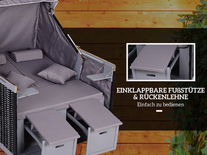 Strandkorb für 2 Personen mit neigbarer Rücklehne 118 x 79 x 150cm