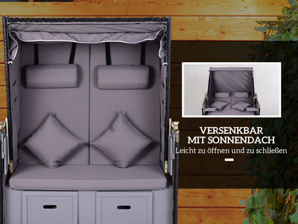 Strandkorb für 2 Personen mit neigbarer Rücklehne 118 x 79 x 150cm