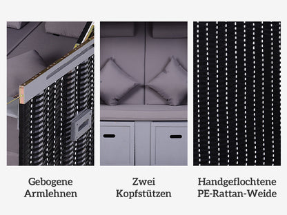 Strandkorb für 2 Personen mit neigbarer Rücklehne 118 x 79 x 150cm