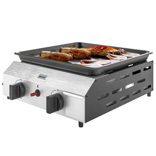 Gasgrill 8000BTU/2,4 KW Grillwagen inkl 2 Edelstahl-Brenner 44 x 44,5 x 19 cm