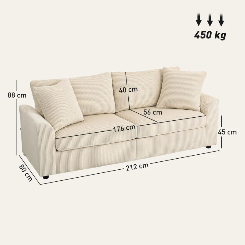 3-Sitzer-Cordsofa 212Bx80Tx88Hcm