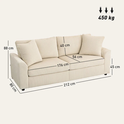 3-Sitzer-Cordsofa 212Bx80Tx88Hcm