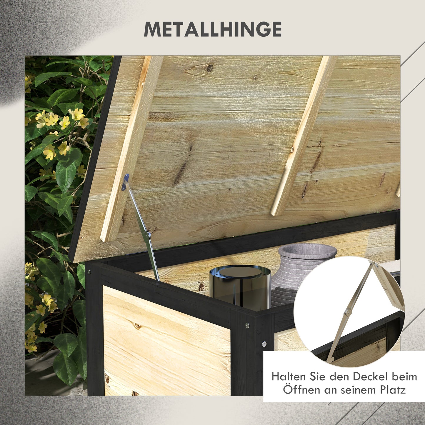 Gartenbox Holz 121L mit Rollen, Wetterbeständig