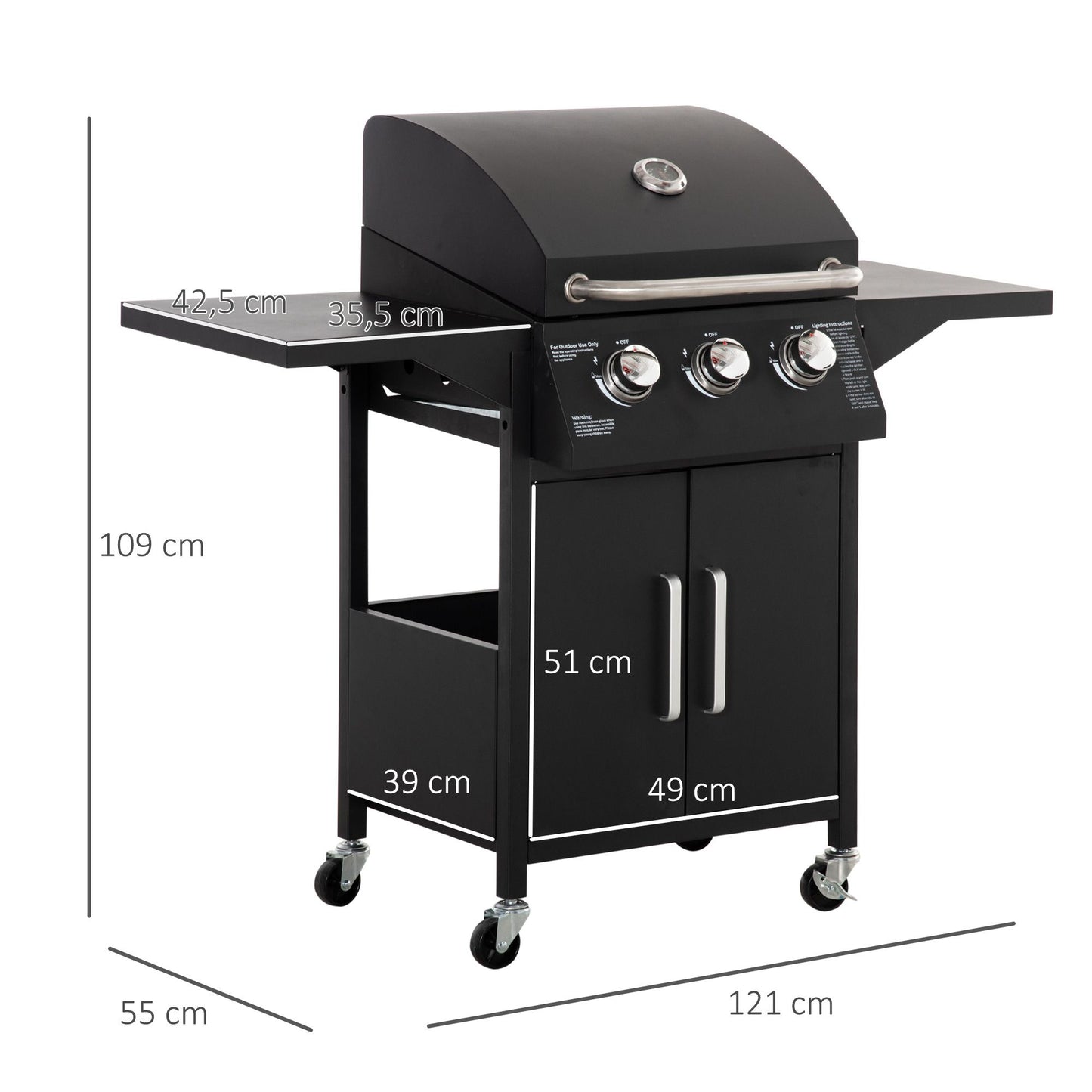 Gasgrill BBQ 121 x 55 x 109cm