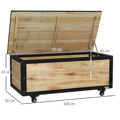 Gartenbox Holz 121L mit Rollen, Wetterbeständig