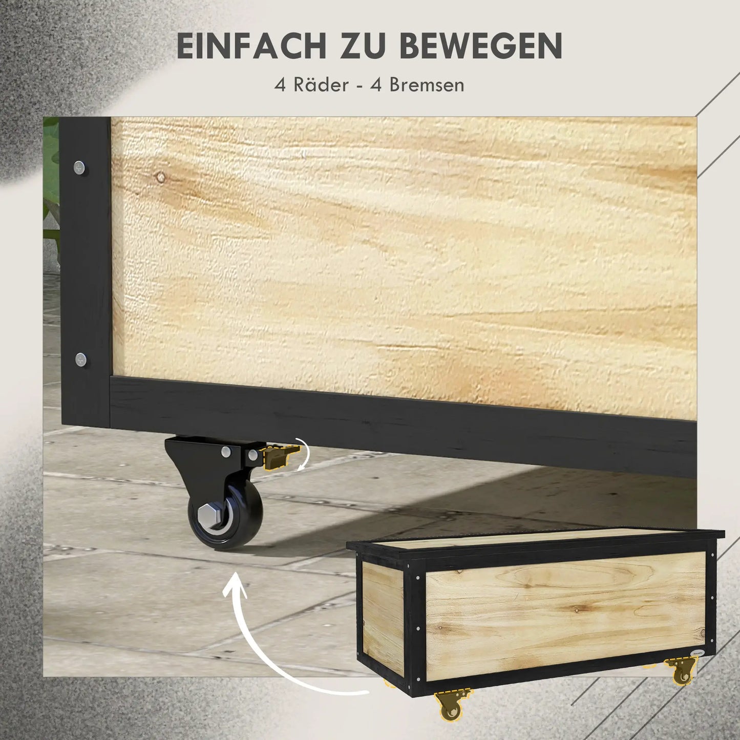 Gartenbox Holz 121L mit Rollen, Wetterbeständig