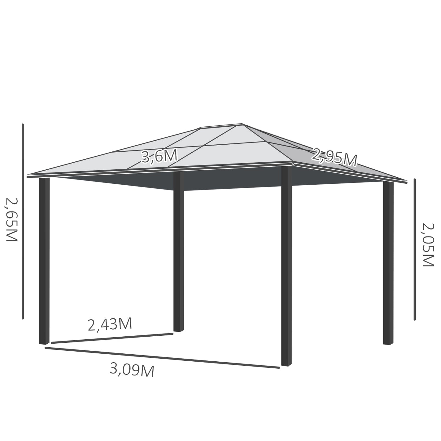 Hardtop-Pavillon, 3,6 x 3 x 2,6m