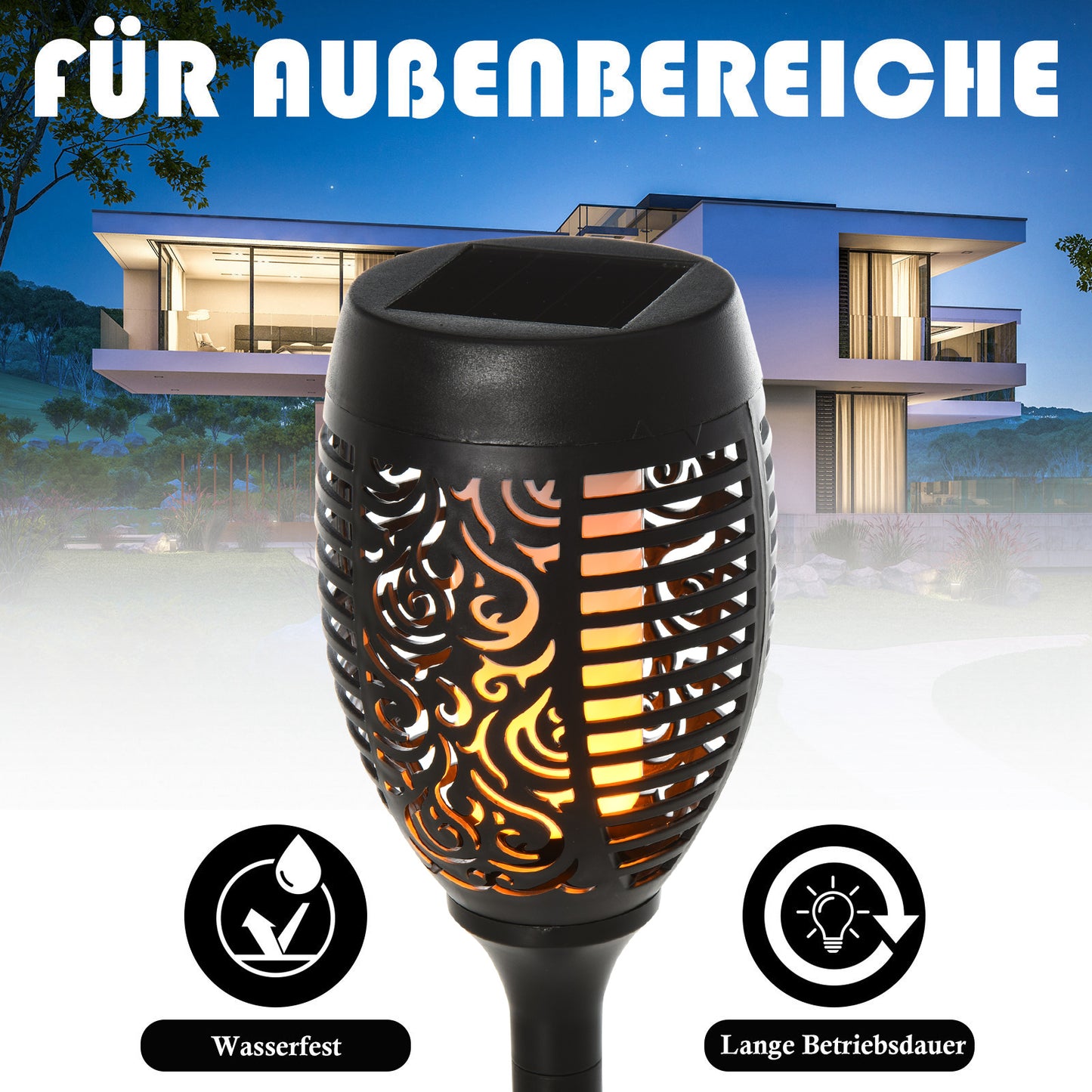Solarleuchte 4er-Set Gartenlicht IP44 Ø12 x H72cm