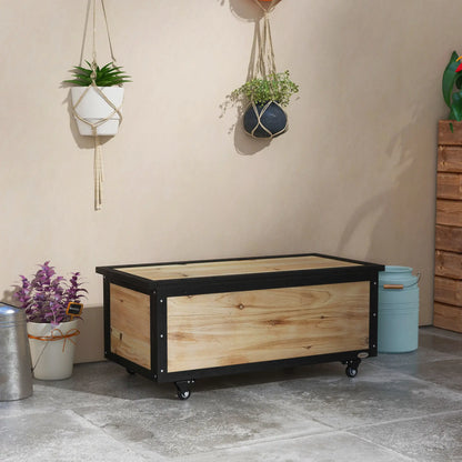 Gartenbox Holz 121L mit Rollen, Wetterbeständig