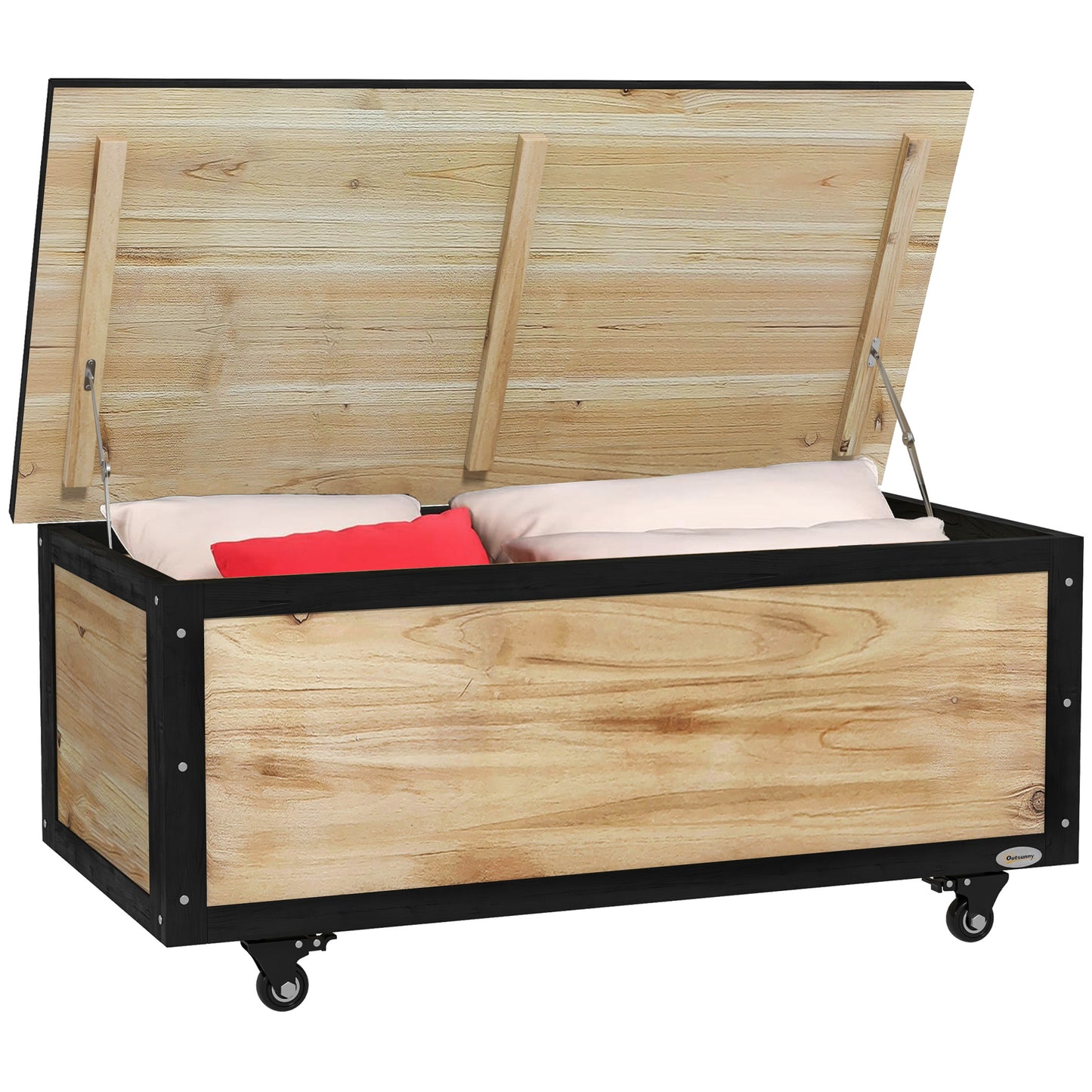 Gartenbox Holz 121L mit Rollen, Wetterbeständig