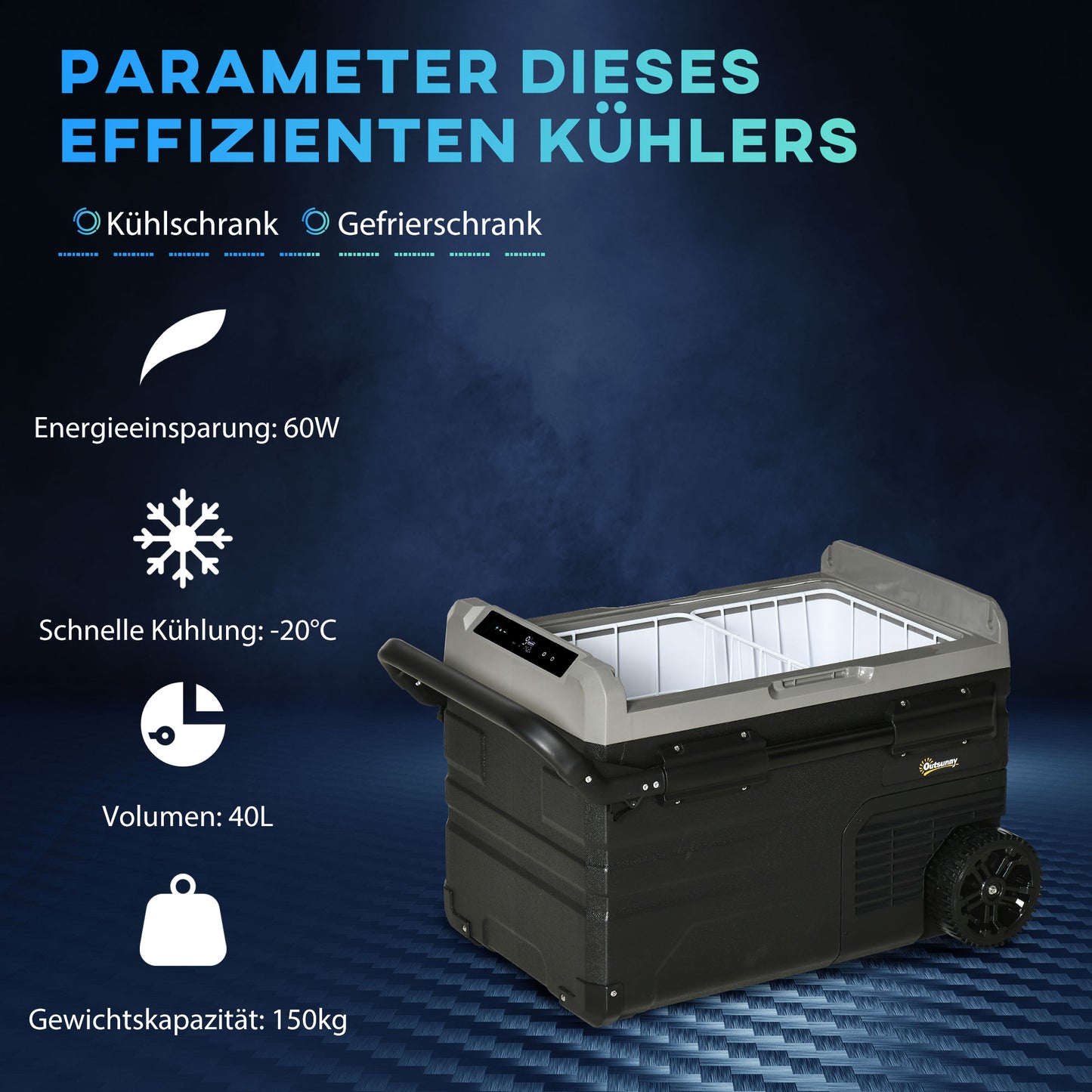 Kühlbox Auto 40L mit LED-Beleuchtung 12/24V DC und 110-240V AC