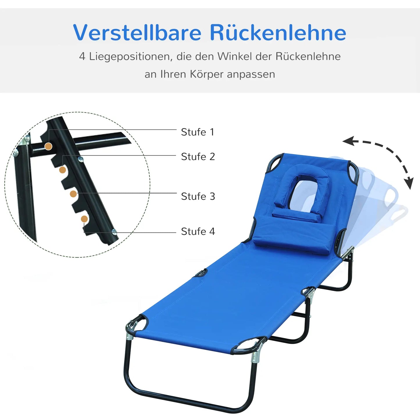 Sonnenliege mit Lesefenster Gesichtsöffnung Blau
